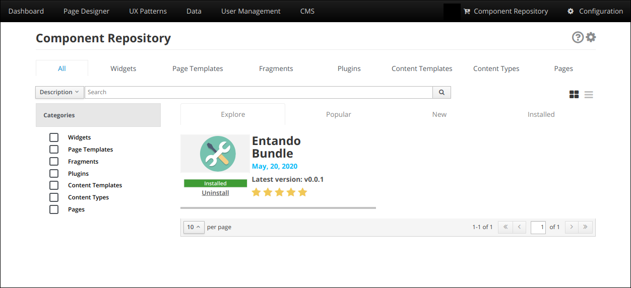 ECR User interface in Entando App Builder