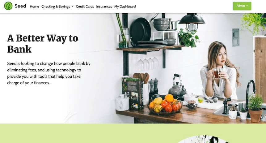 Homepage of Banking App with Drop-down Top Navigation + links to Dashboard & others